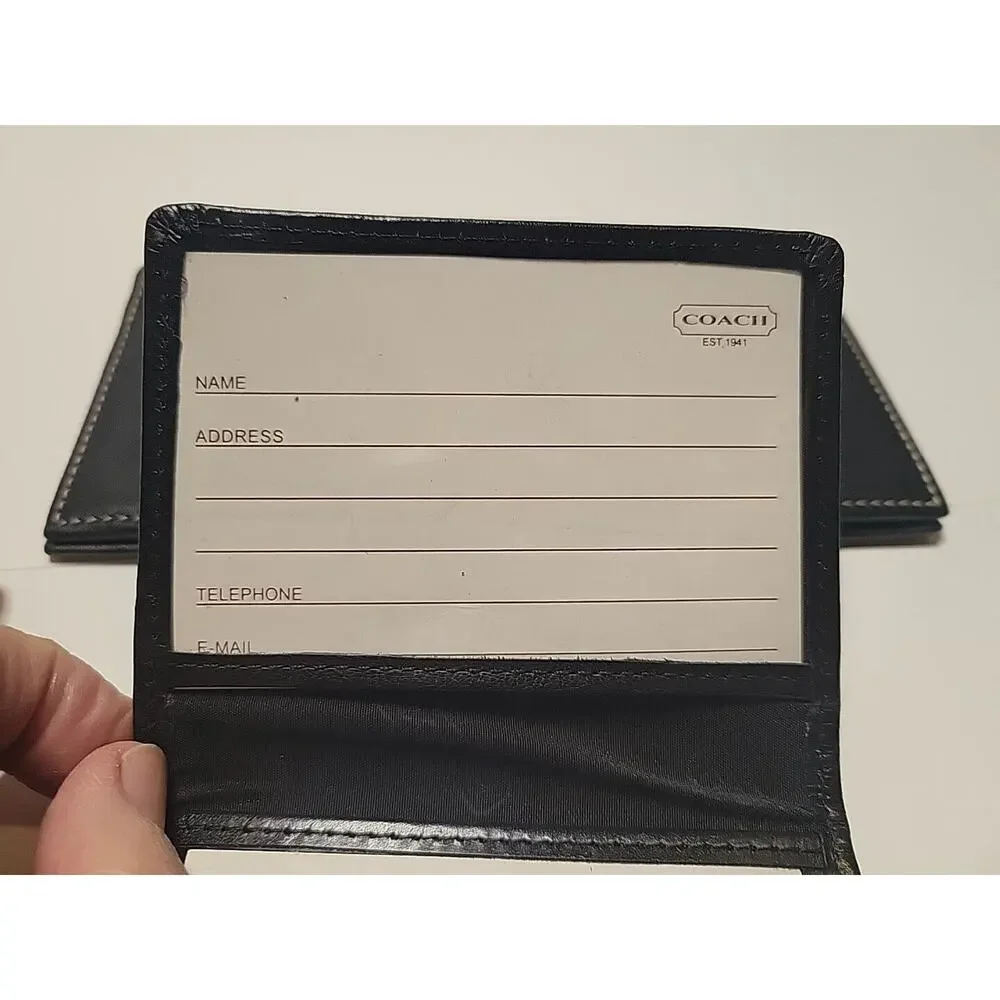 COACH Black Leather Checkbook Holder Wallet Card Case Long Bifold Set